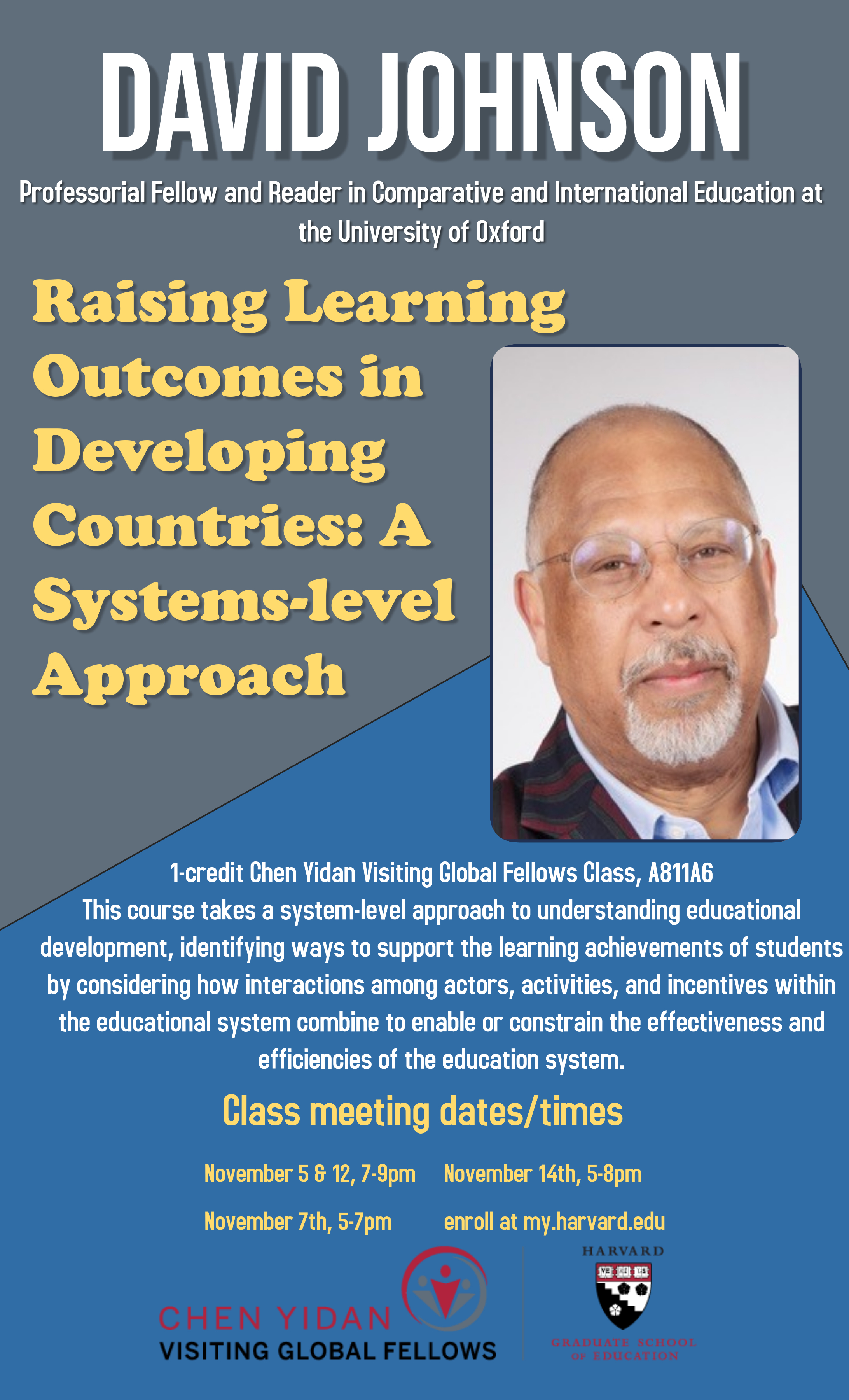 Advertisement for David Johnson's class